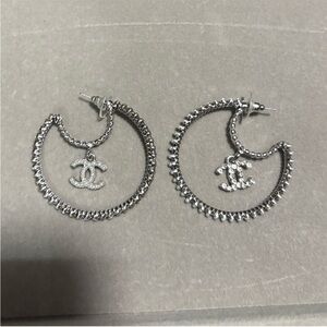 CHANEL Silver CC Charm Earrings